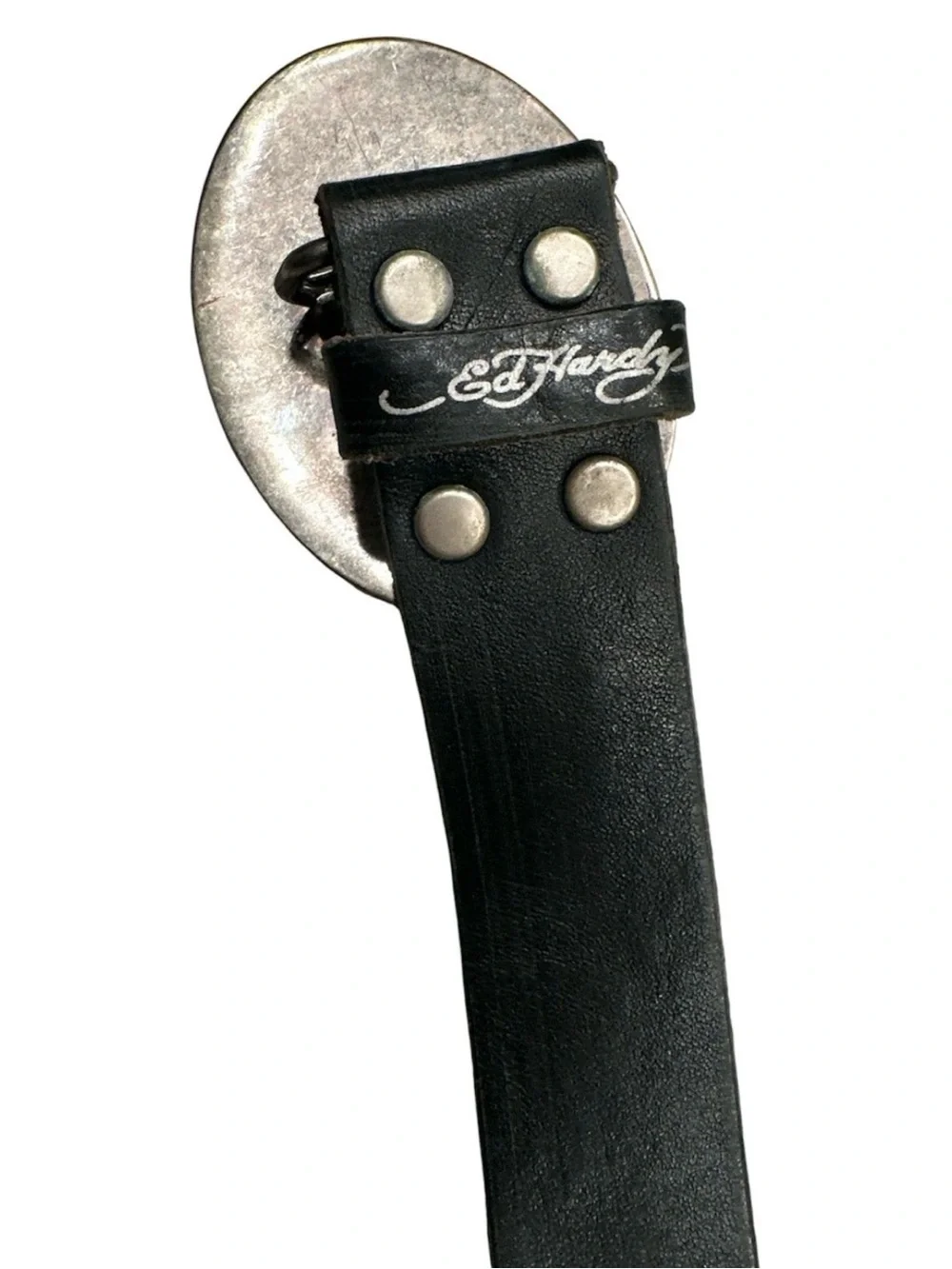 Ed Hardy Y2K Cyber Rhinestone Heart Belt Large True Love Genuine Leather Vintage
